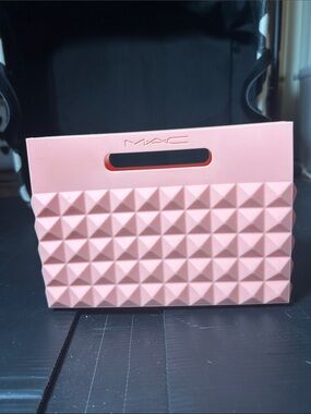 MAC Cosmetics Pink Pyramid-Embossed Wristlet Clutch Cosmetic Bag